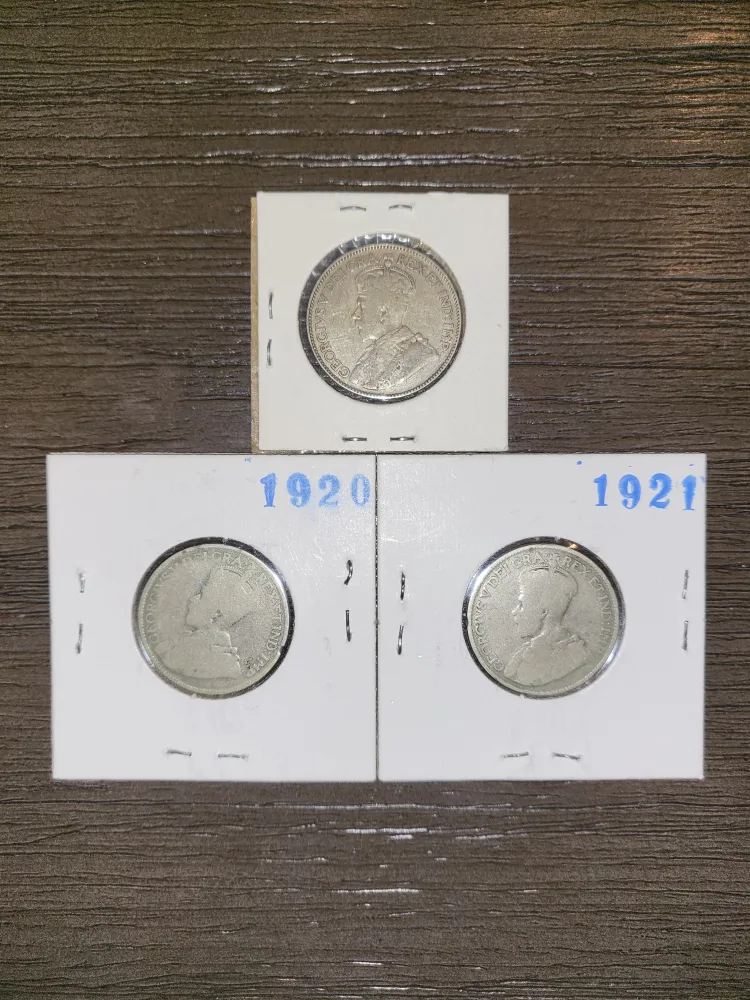Antique (1920 & 1921) Canadian 25 Cent Coins image indicator(3)