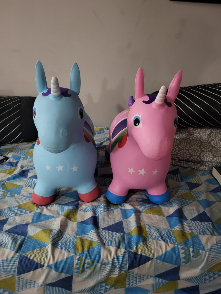 Inflatable Unicorn Hopper Toy - Blue and Pink