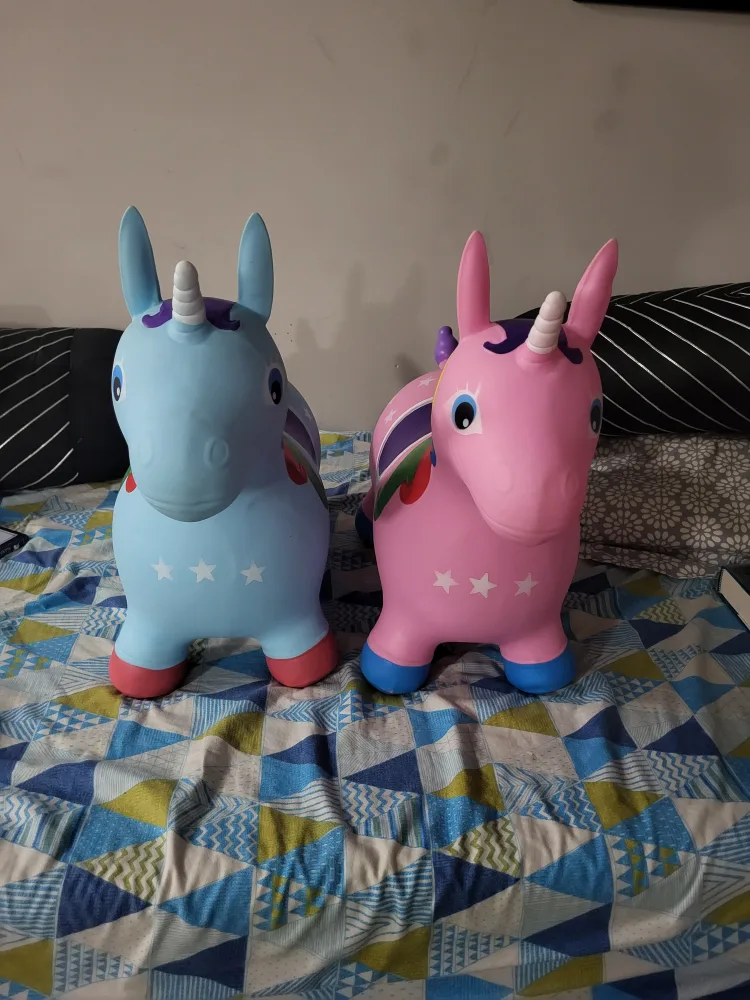 Inflatable Unicorn Hopper Toy - Blue and Pink thumbnail