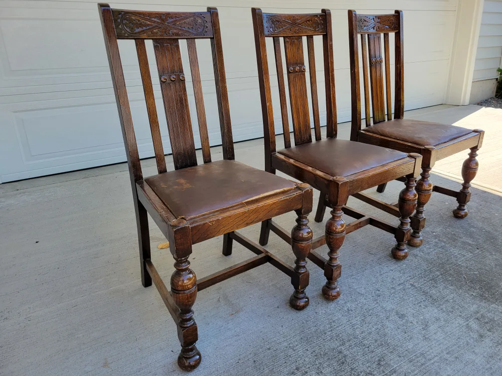Antique Oak Dining Chairs - Set of 3 thumbnail