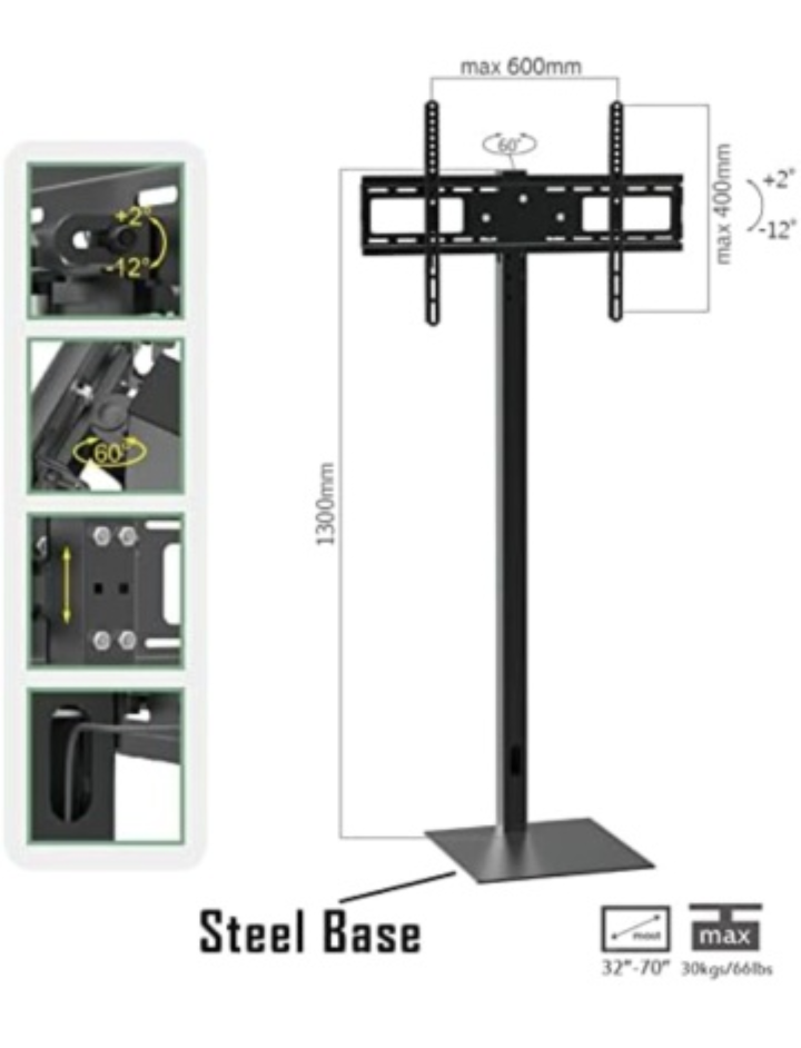 Black TV Stand for 32-70 inch TVs