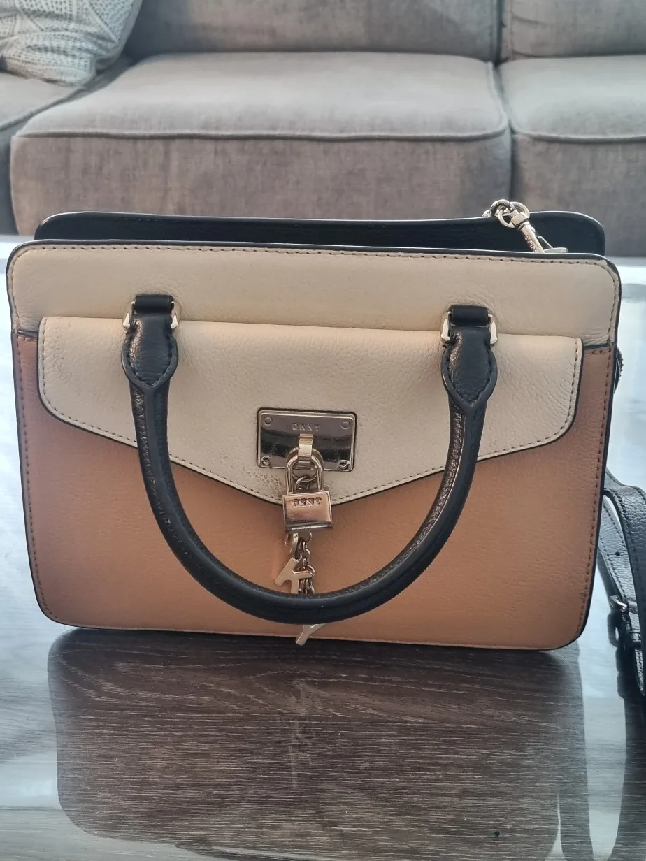 DKNY Satchel Handbag - Black, Beige, and Brown thumbnail