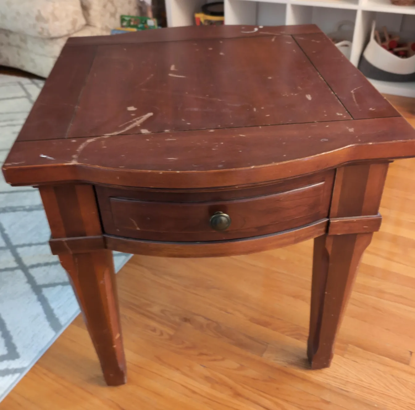 🥕Broyhill Brown Wood End Table with Drawer image indicator(7)