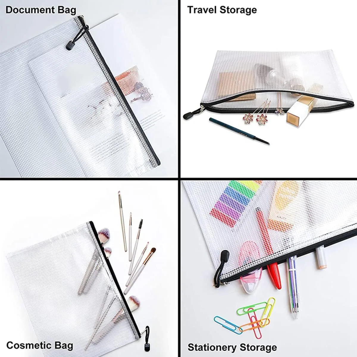 12 Pieces A4 Zipper file bags Waterproof Mesh image indicator(4)