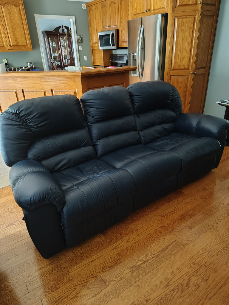 Palliser Navy Leather Reclining Sofa & Chair. Both for $500. - photo 2