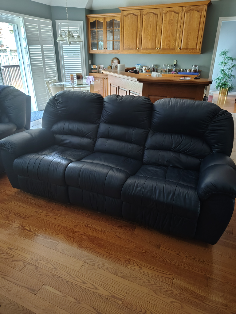 Palliser Navy Leather Reclining Sofa & Chair. Both for $500. - photo 3