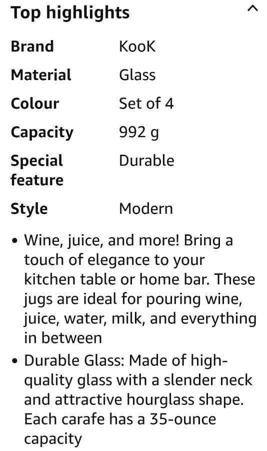 Kook GLASS CARAFE 35 oz Qty.4 image indicator(8)