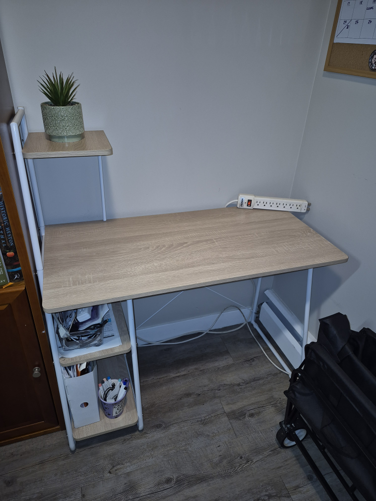 Desk with Shelves - Light Wood & White Frame - photo 3
