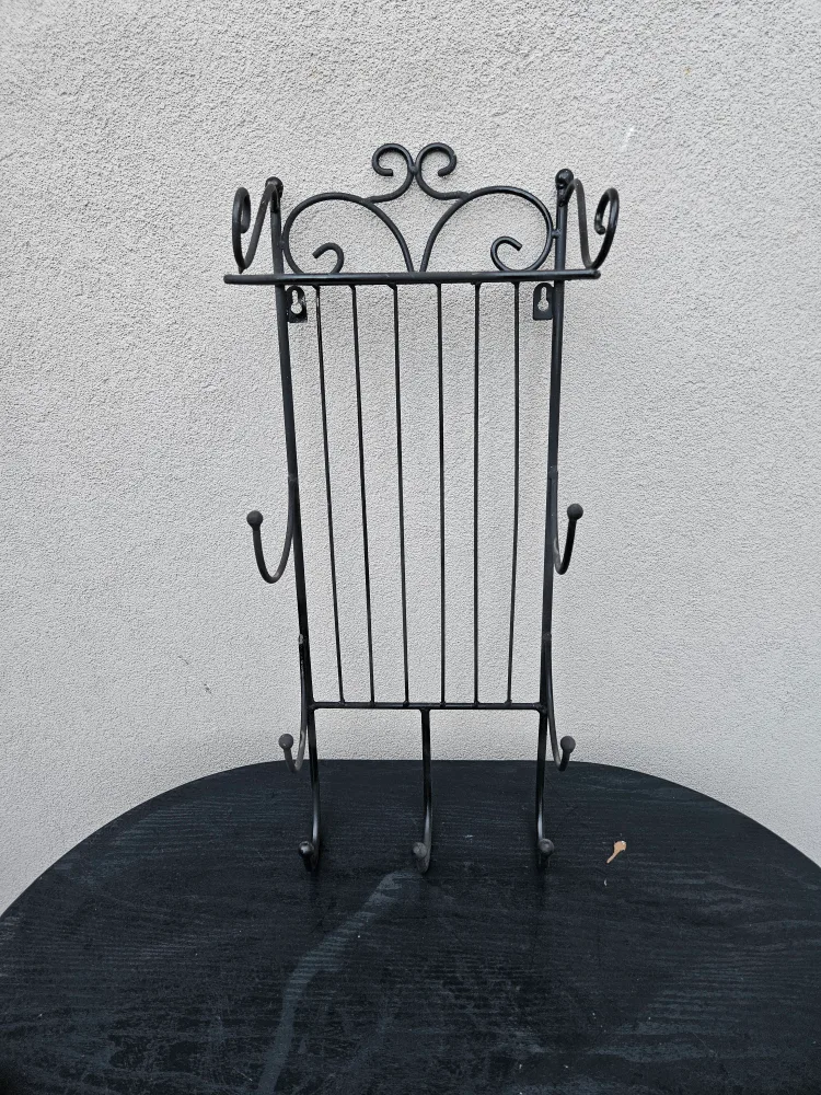 Black Metal Wall Shelf with Hooks thumbnail