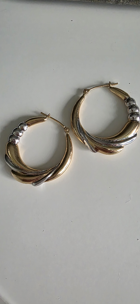14k white and yellow Gold Hoop Earrings - photo 2