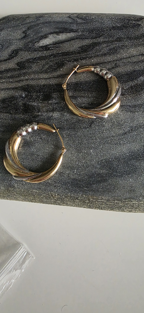 14k white and yellow Gold Hoop Earrings - photo 3