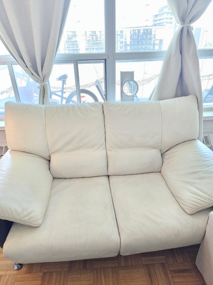 Cream Leather Loveseat Sofa