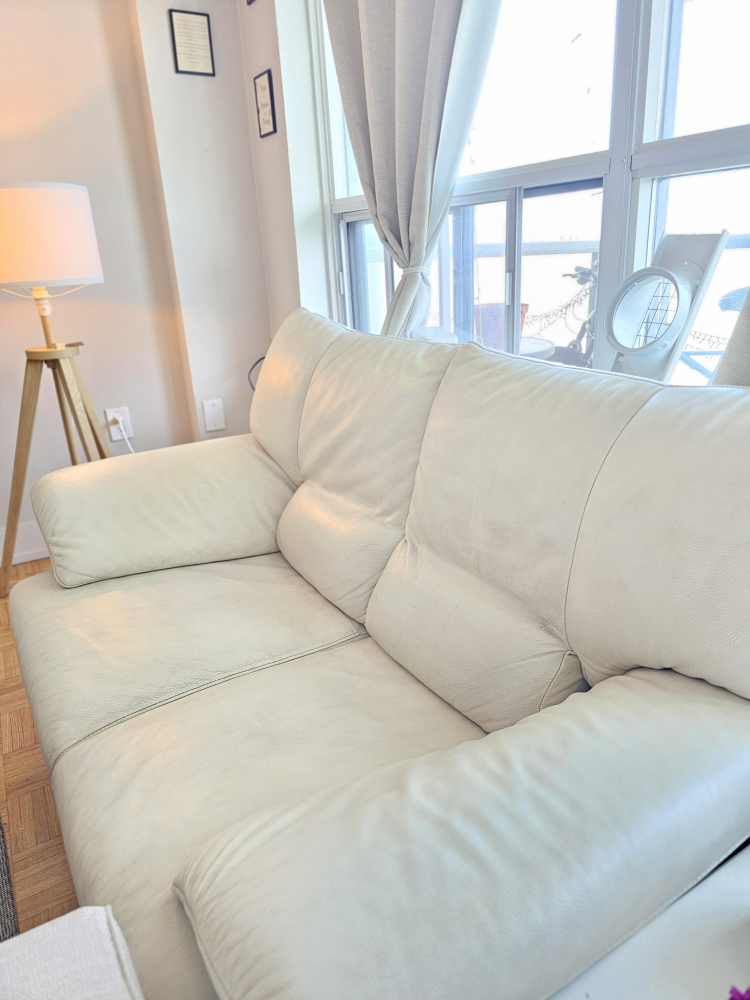 Cream Leather Loveseat Sofa - photo 2