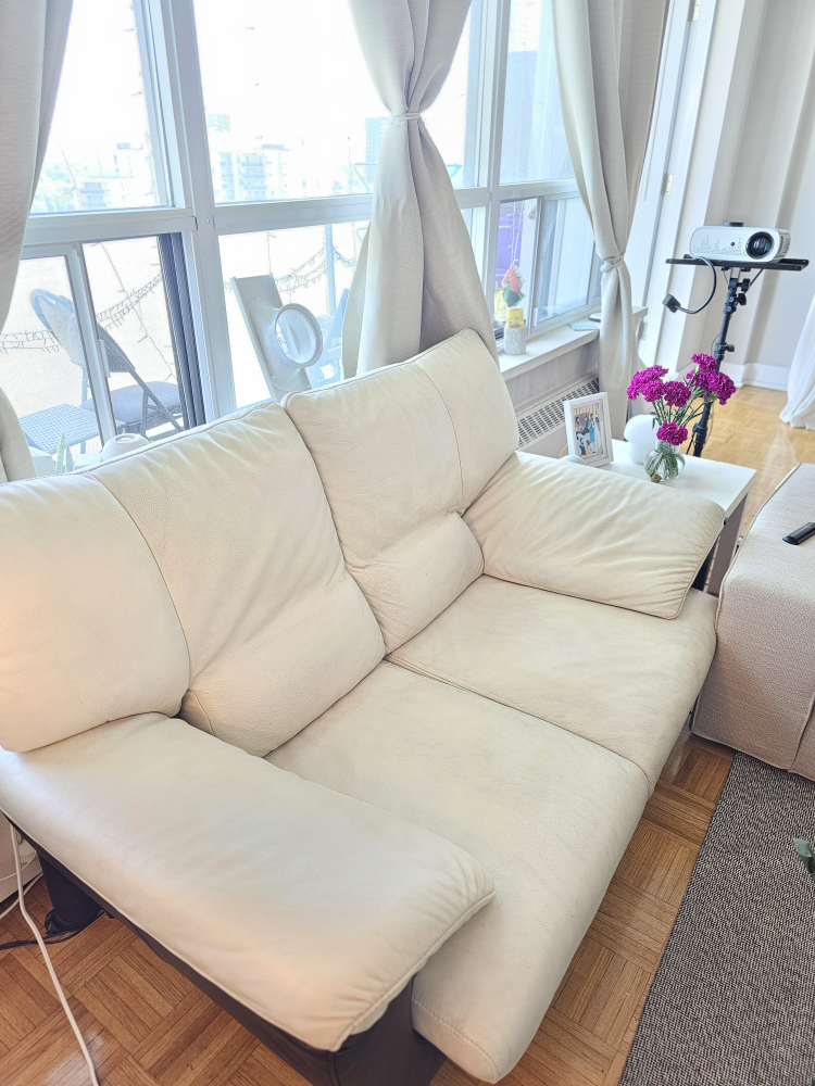Cream Leather Loveseat Sofa - photo 4