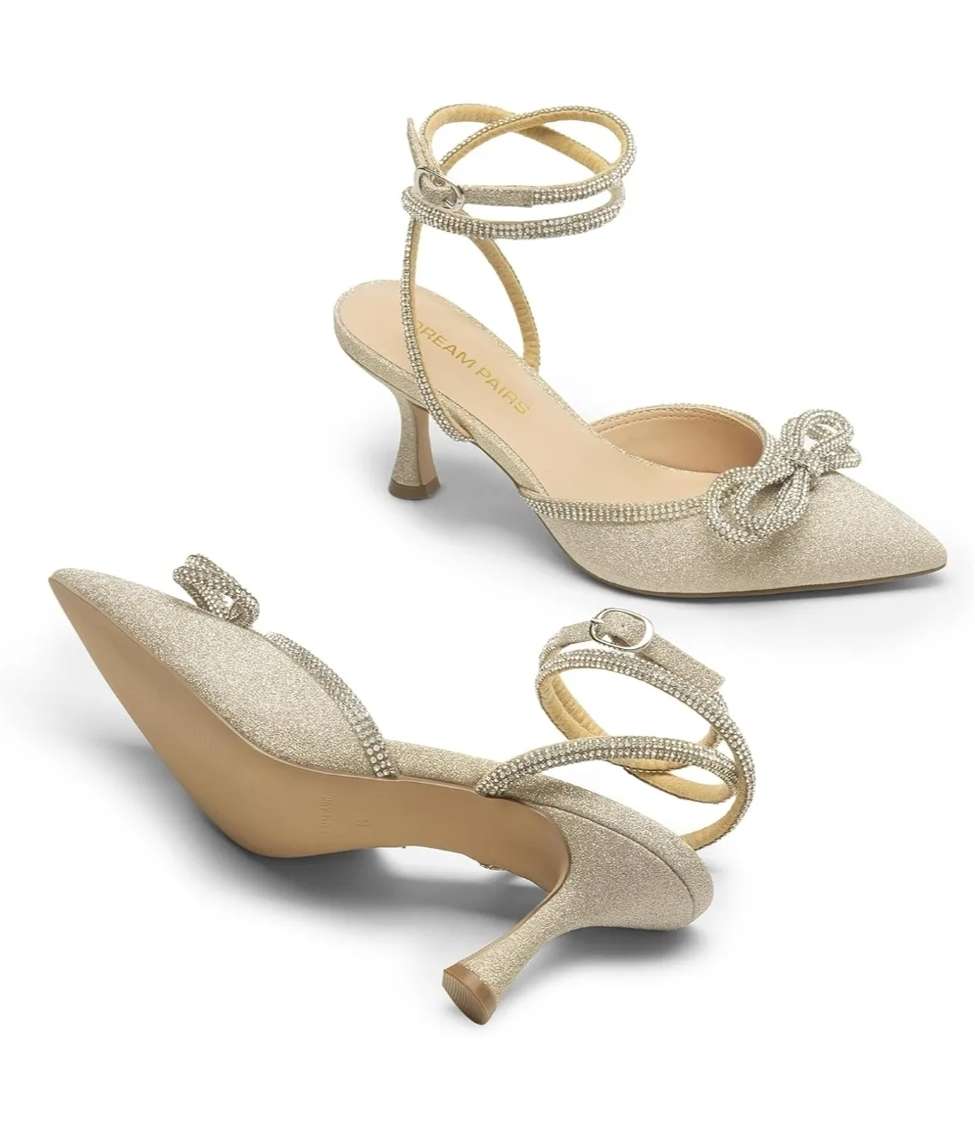Dream Pairs Women’s Rhinestone Kitten Heel Pumps, Gold – Size 7 image indicator(9)