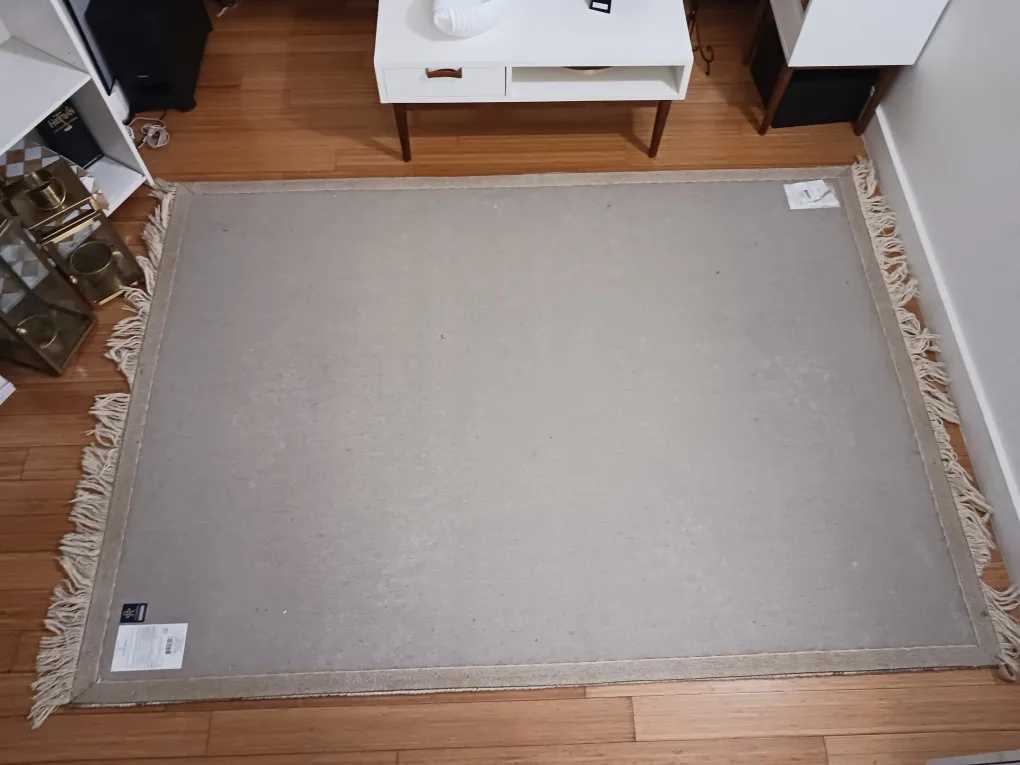 Area Rug w/ Fringe – Beige w/ Gray Stripes (Needs Cleaning) image indicator(9)