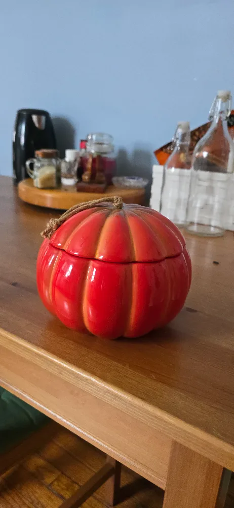 Red Pumpkin Ceramic Jar with Lid thumbnail