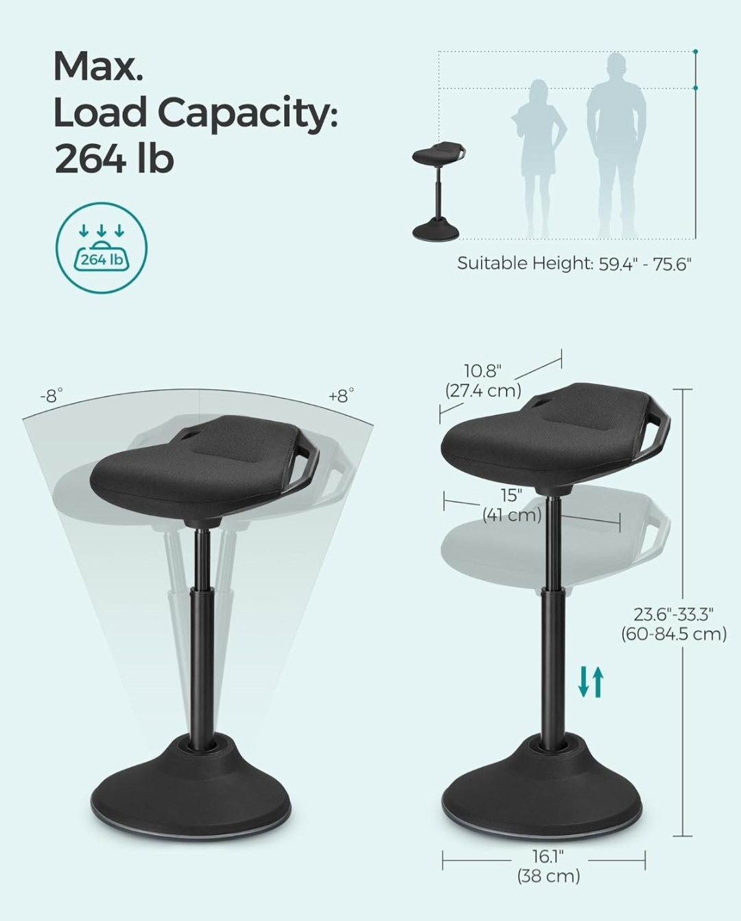 SONGMICS Standing Desk Stool - Adjustable Height - photo 4