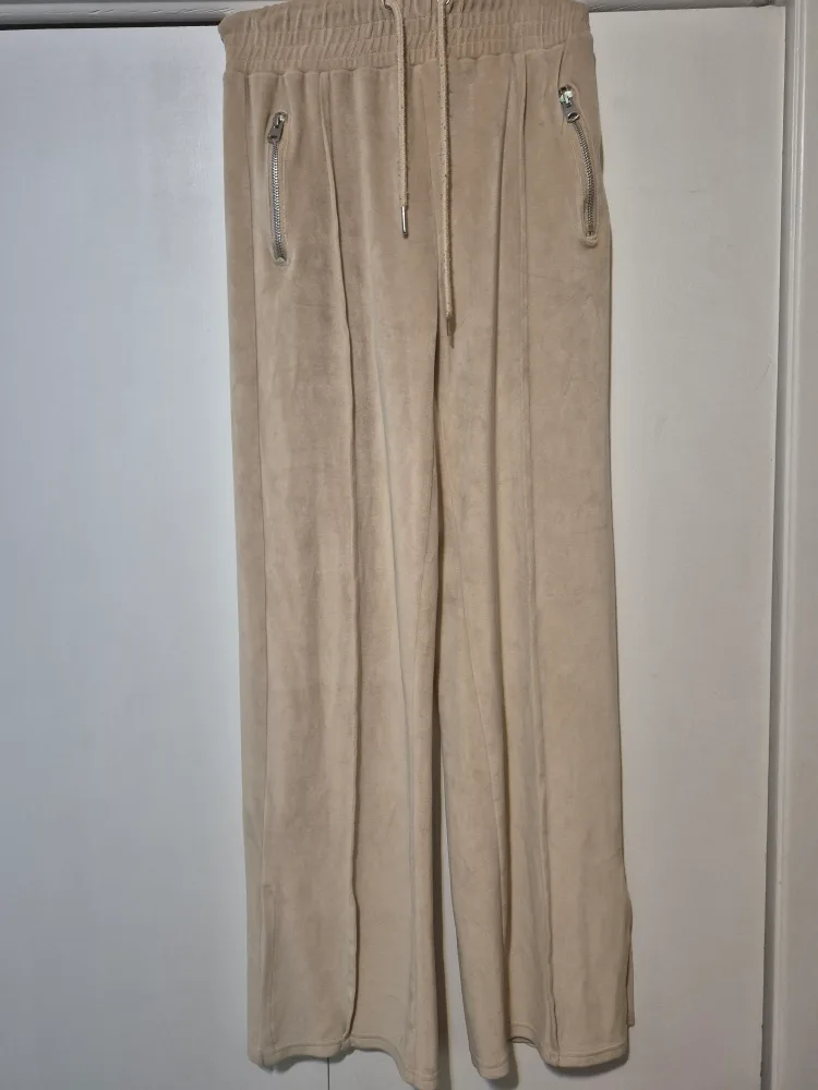 Beige Velour Wide Leg Pants thumbnail