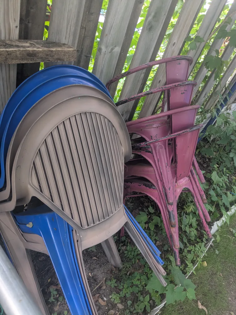 Stackable Outdoor Chairs - Blue & Beige thumbnail
