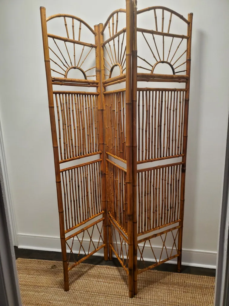 Vintage Bamboo 3-Panel Folding Screen Room Divider thumbnail