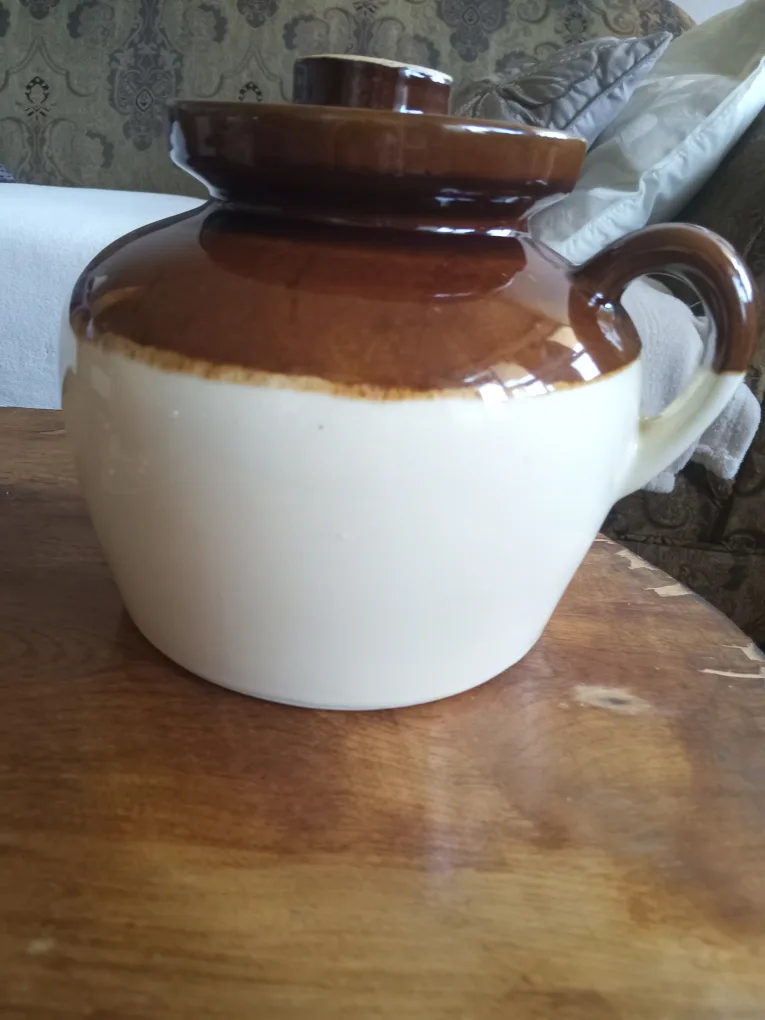 Vintage Brown and Cream Stoneware Crock image indicator(2)