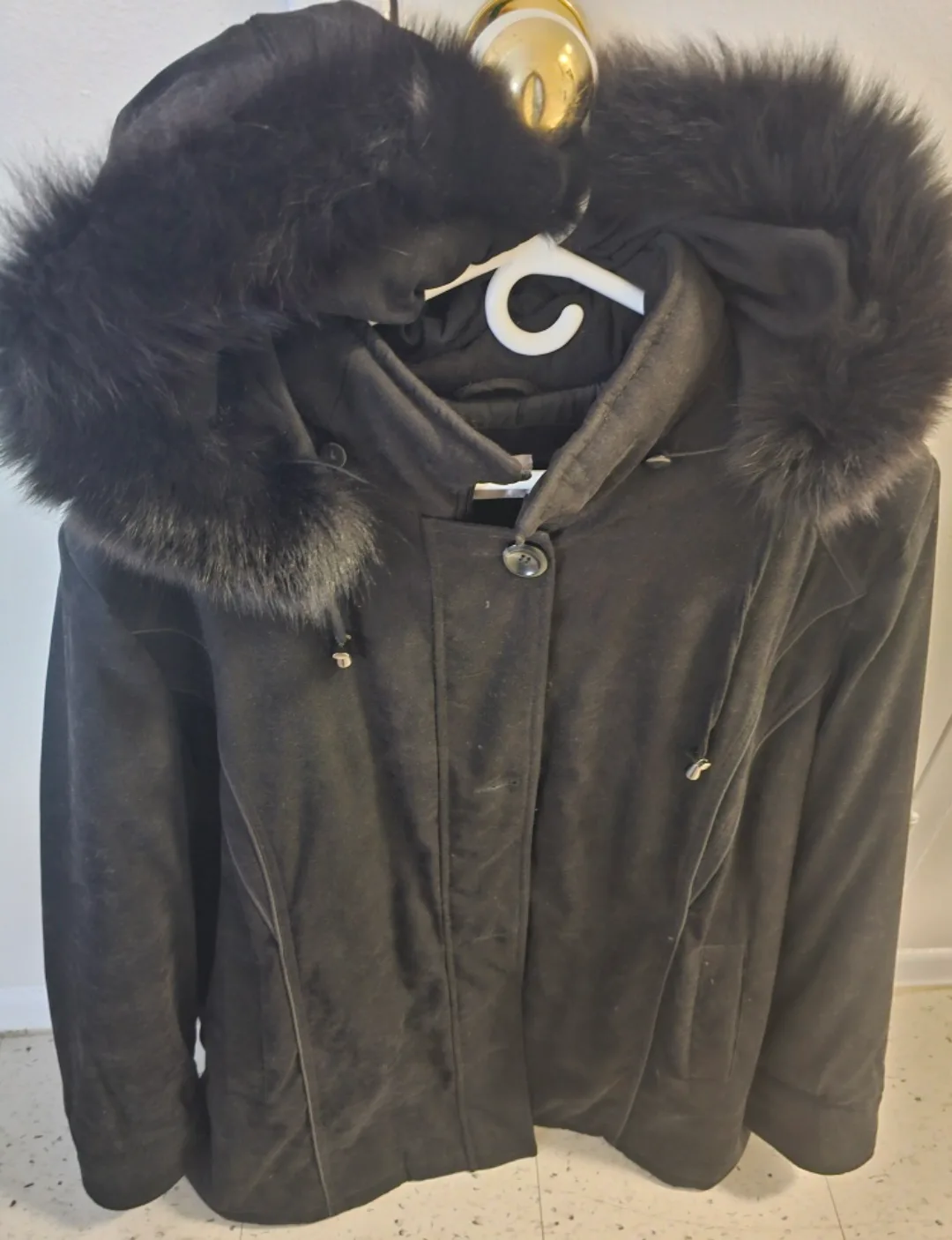Black Winter Jacket with Fur Hood thumbnail