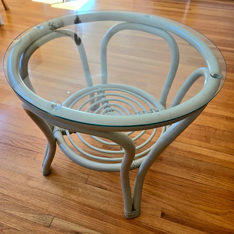 Glass Top Rattan Side Table - 22" Diameter thumbnail