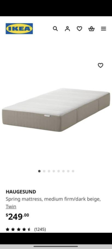 IKEA Haugesund Twin Mattress & Ullvide Fitted Sheet