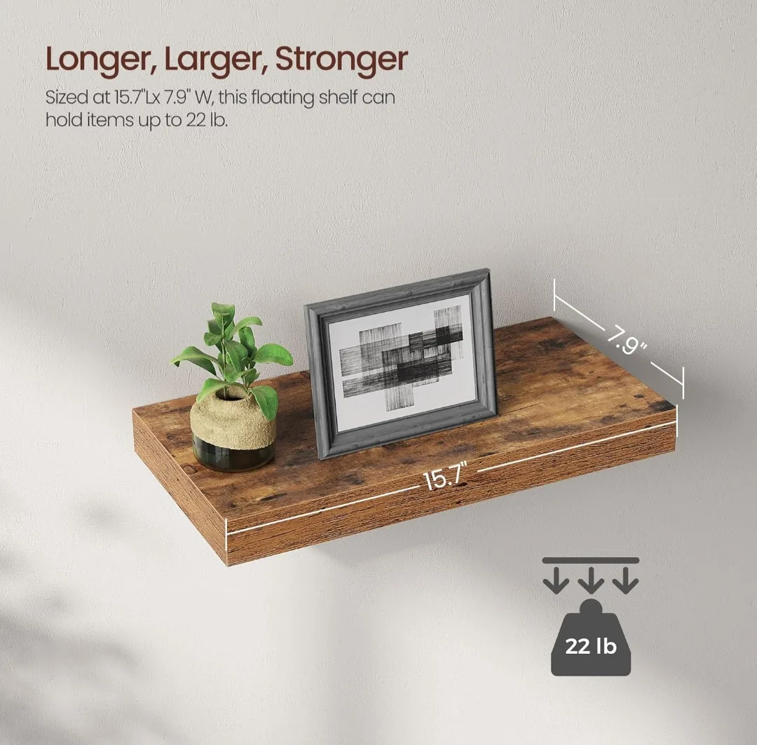 Rustic Brown Floating Shelf 15.7" x 7.9" thumbnail