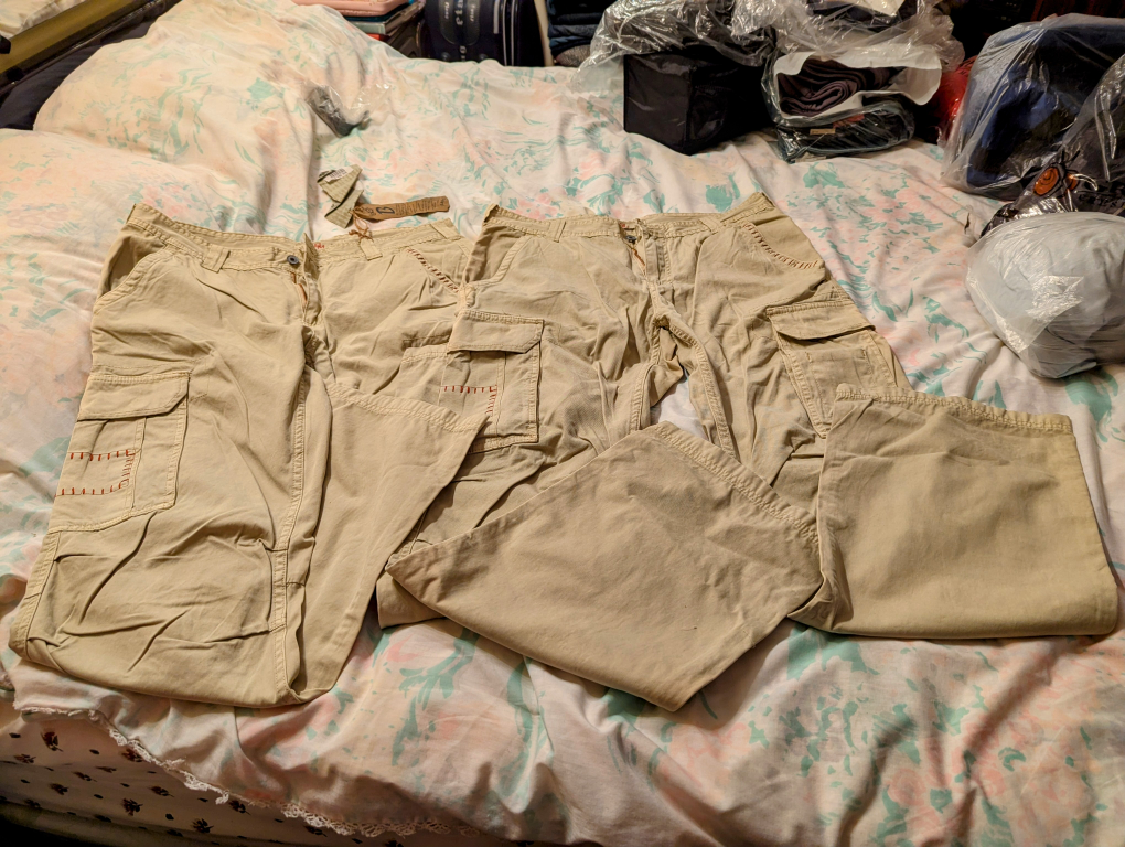 Two pairs of Rothman Man Beige Cargo Pants, 36x32.