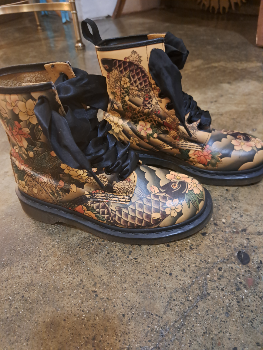 Dr. Martens Leather Boots with Koi Fish Design X Eviso Wagara
