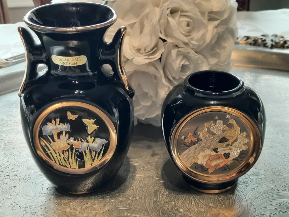 Chokin Art Vases 24k and silver- Japanese Metal Engravings image indicator(2)