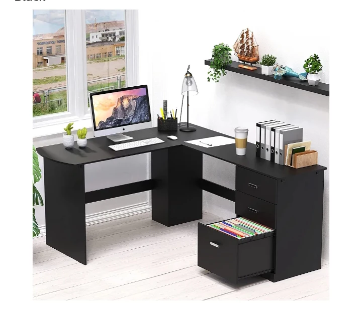 Customizable L-Shaped Black Corner Office Desk | Like NEW