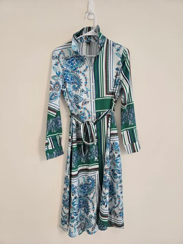 Shein XS Floral Print Belted Shirt Dress image indicator(3)