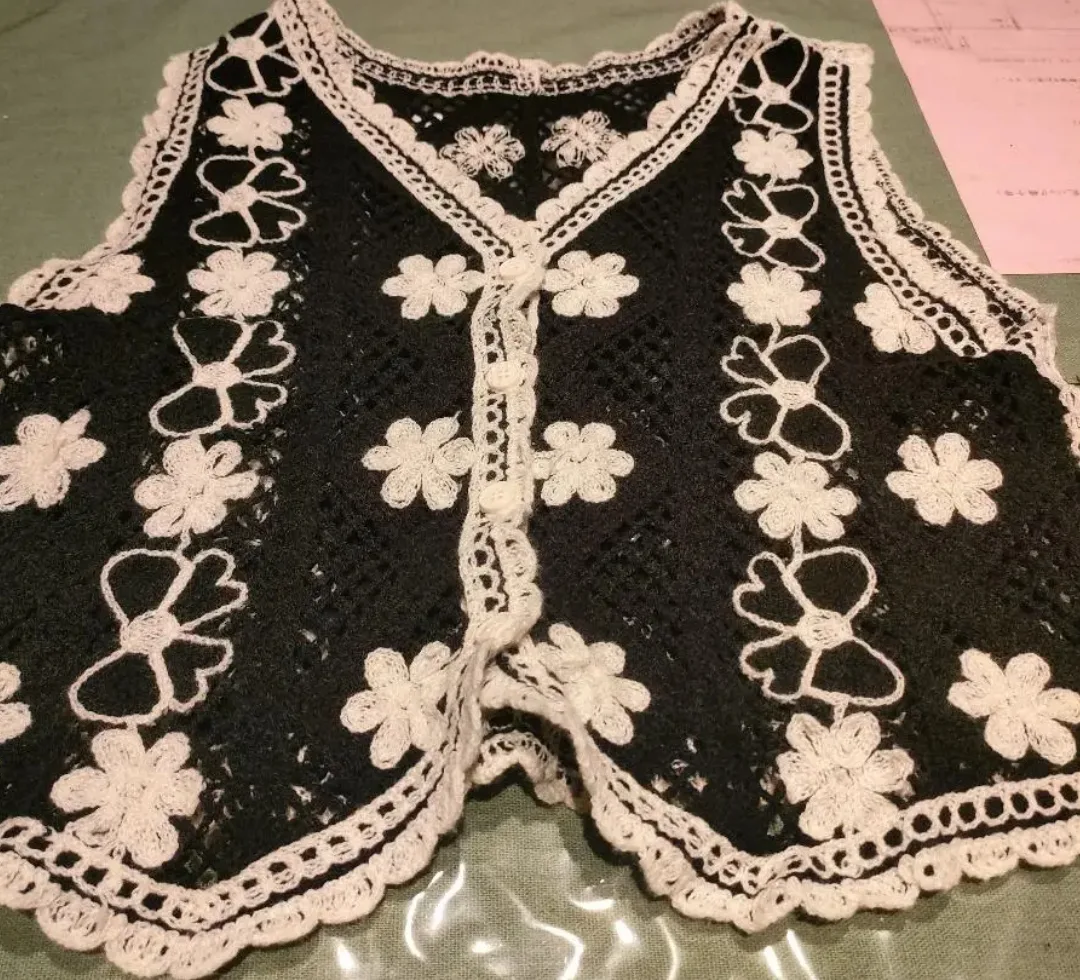 Crochet Vest - Black & White thumbnail