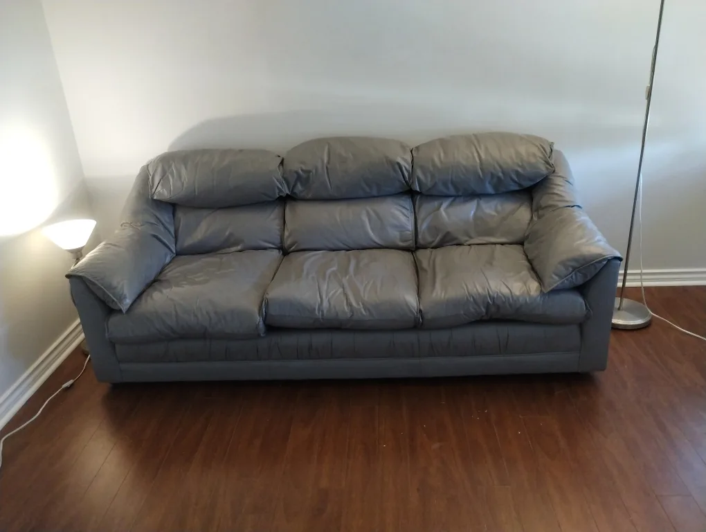 Grey Leather Sofa - Good Condition, Lightly Used