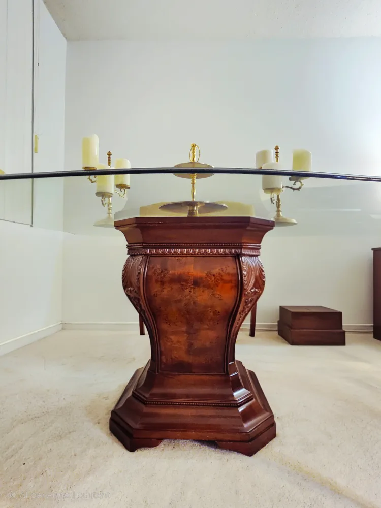 Glass Top Dining Table with Wood Base image indicator(6)