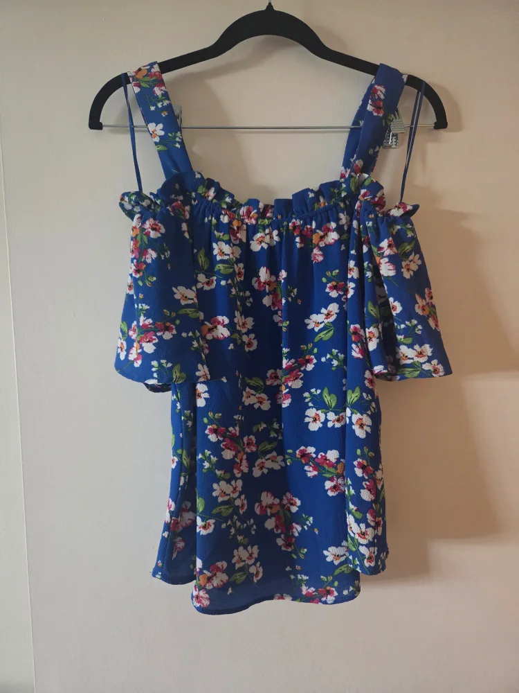 Blue Floral Off-the-Shoulder Top thumbnail