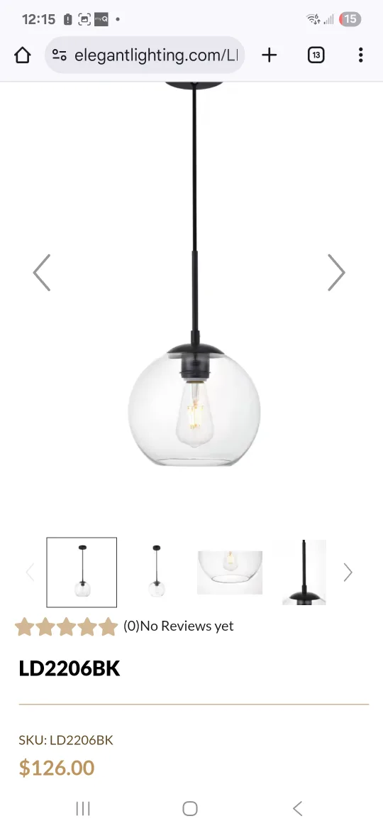 Elegant Lighting LD2206BK Pendant Light thumbnail