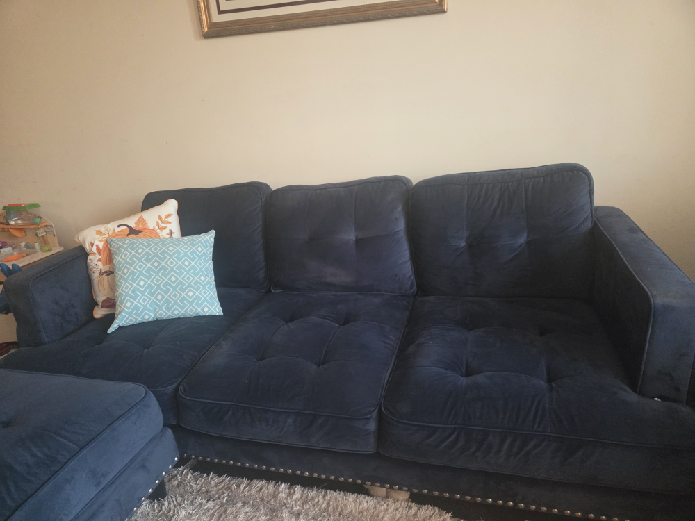Navy Blue Sectional Couch with Ottoman
