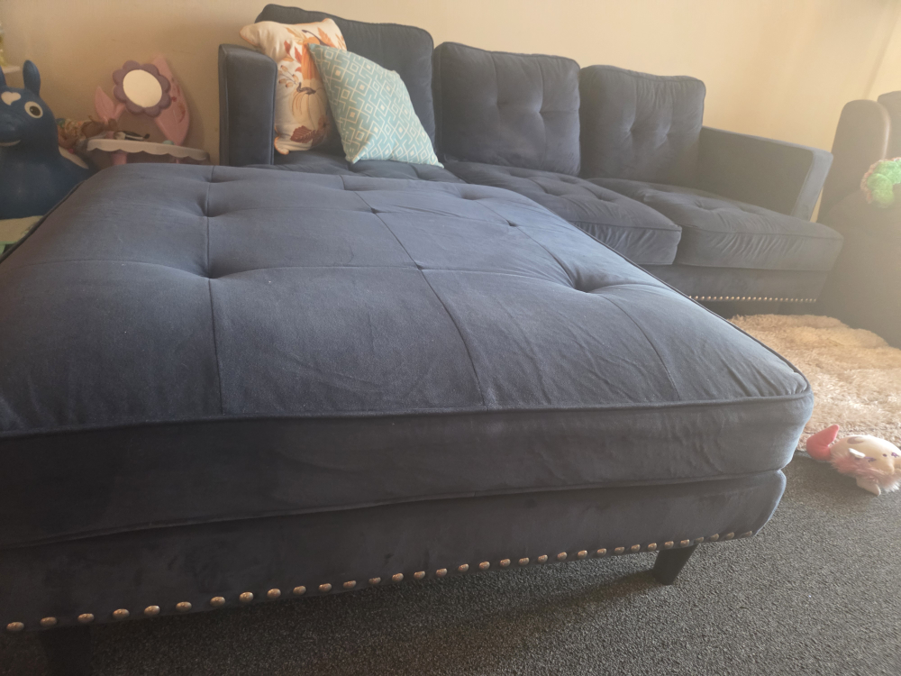 Navy Blue Sectional Couch with Ottoman - photo 3