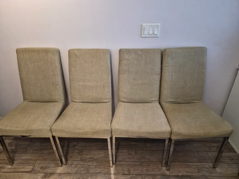 Set of 4 Dining Chairs - Beige Fabric, Chrome Legs
