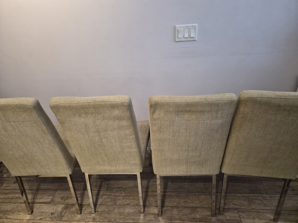 Set of 4 Dining Chairs - Beige Fabric, Chrome Legs - photo 2