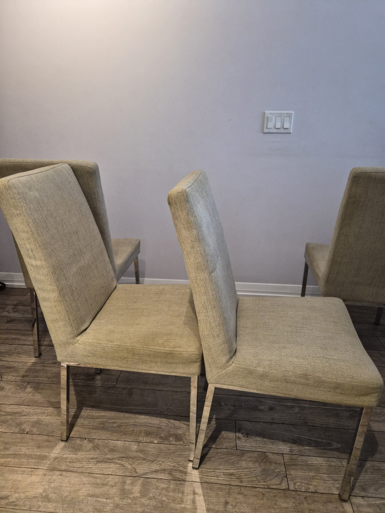 Set of 4 Dining Chairs - Beige Fabric, Chrome Legs - photo 4