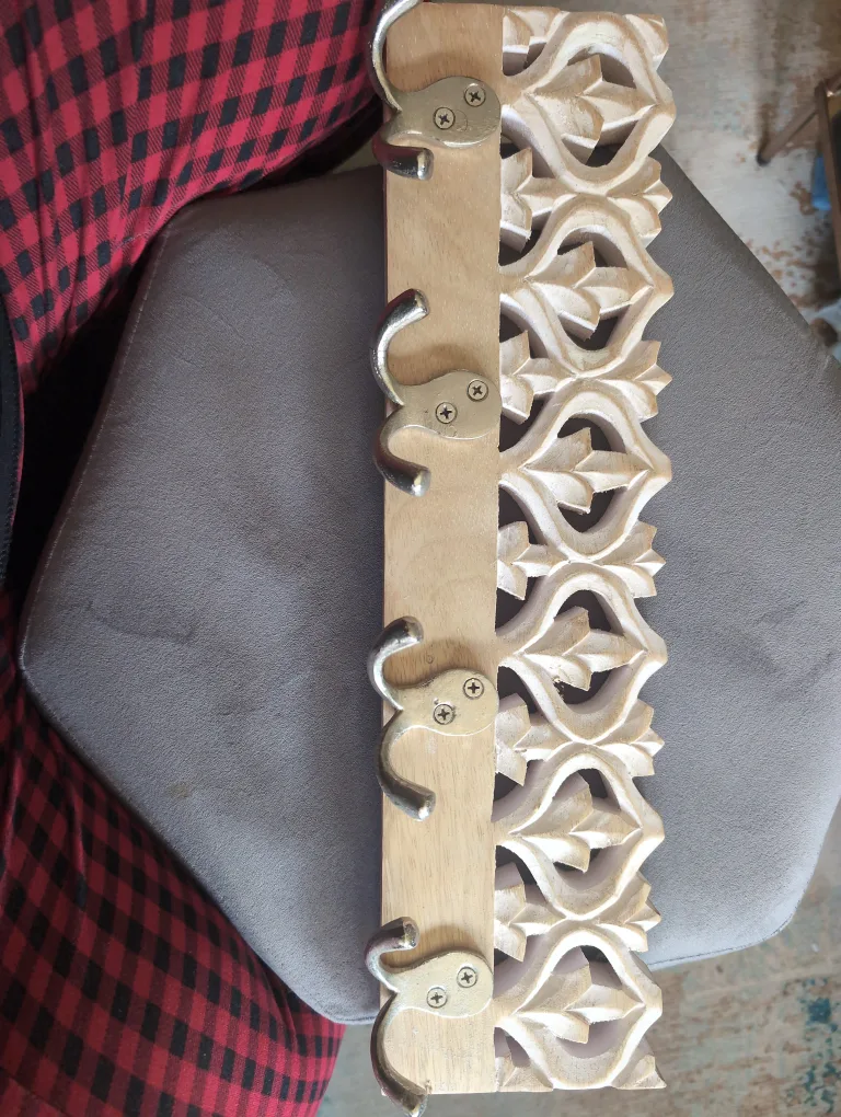 Wooden Coat Rack with Carved Details