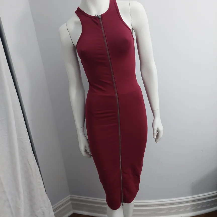 Cotton and Spandex Burgundy Zipper Front Dress thumbnail