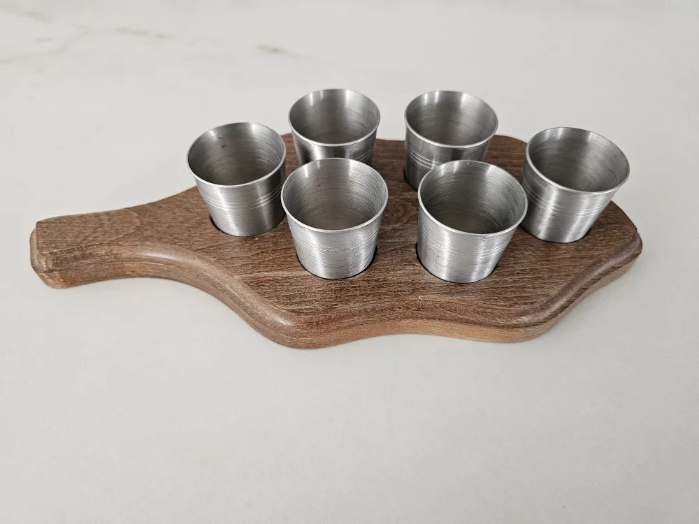 SKS Design Pewter Shot Glass Set with Wood Tray thumbnail