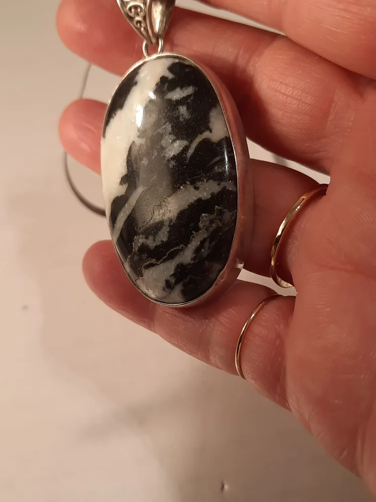 Sterling Silver Necklace with Zebra Stone Pendant image indicator(8)