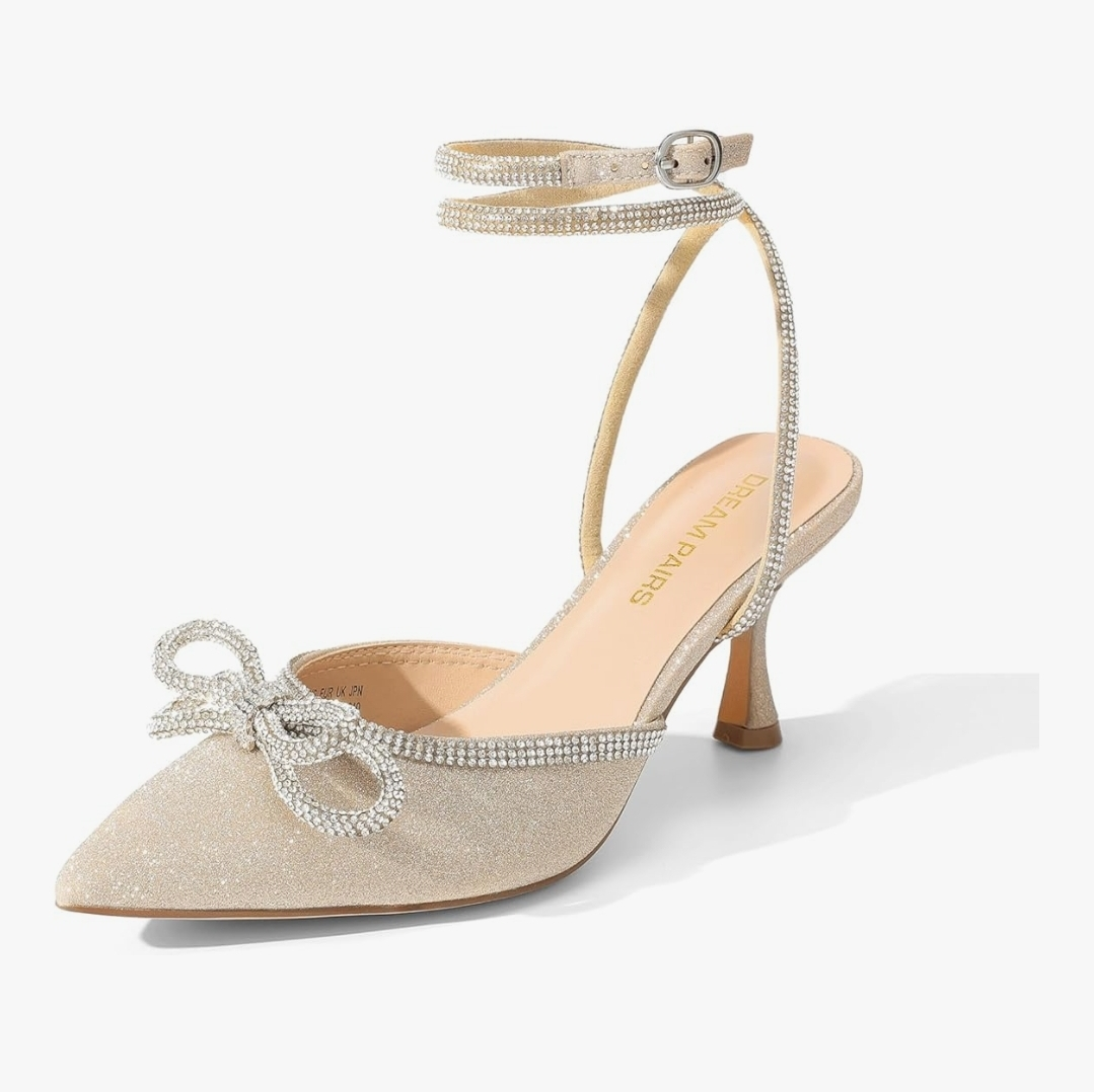 Dream Pairs Women’s Rhinestone Kitten Heel Pumps, Gold – Size 7